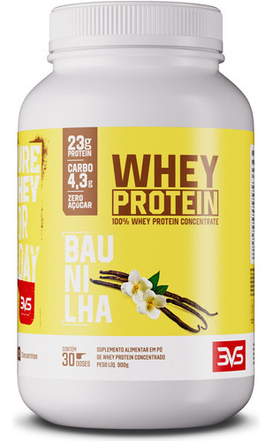 100% Whey Protein Concentrado Com 23g De Proteína Por Dose 900g - Zero Açúcar - Sabor: Baunilha