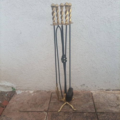 Juego De Herramientas De Chimenea En Hierro Y Bronce