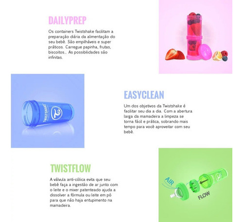 Botella anticólica Twistshake Crystal de 260 ml con soporte para leche