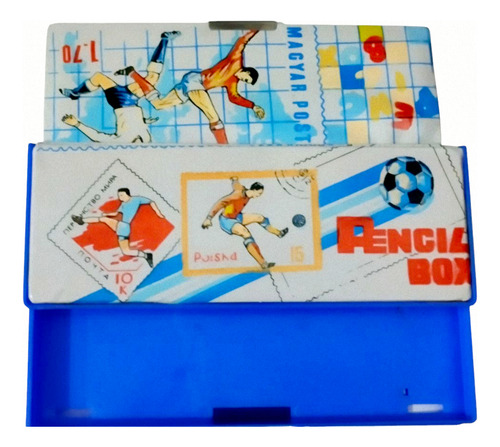 Cartuchera Retro Con Imán Azul Fútbol