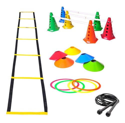 Imagem 1 de 6 de Kit Treino Agilidade Cones Escada Argolas De Circuito Corda