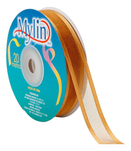 Liston Organza Orilla Satin Manualidades 16mm 20m Mylin 1pz Color Oro