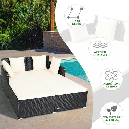 Sofá Cama Para Exteriores Con Cojines, Color Blanco