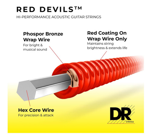Dr Strings Red Devils Acoustica Recubierta Roja11-50