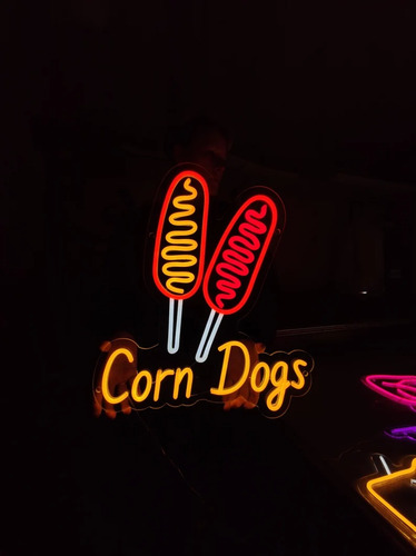 Letrero Led Neon Corn Dogs Comida Alto 50cm Luminoso