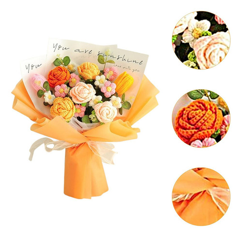 Flores De Crochet Bouquet Centro De Flor Artificial Naranja