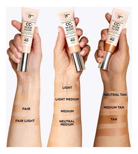 Serum Nude Glow Spf 40 + Niacinamida Tom Fair de It Cosmetics, piel muy clara con subtono melocotón neutro