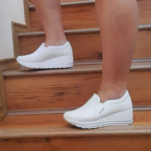 Imagem 6 de 9 de Tênis Anabela Kolosh Matelassê Sportstyle Branco C1411(c/nf)