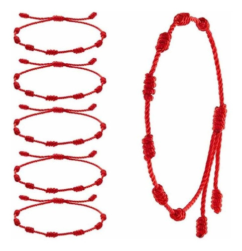 Pulsera 7 Nudos De Hilo  Seda Color Rojo