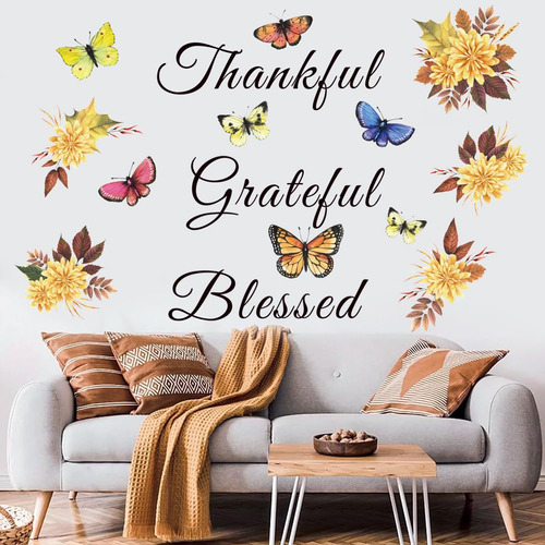 Calcomania De Pared Inspiradora Con Frase  Grateful Thankful