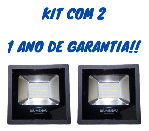 Kit 2 Refletor Led 50w Slim 6000k Luz Branca Com Garantia
