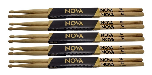 Kit 5 Pares Baqueta Nova Vic Firth 5a Hickory Ponta Madeira