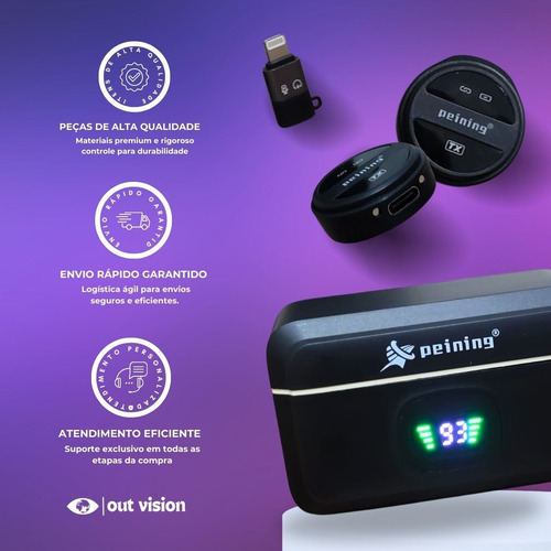 Microfone Lapela Sem Fio Duplo Para iPhone E Android Anc
