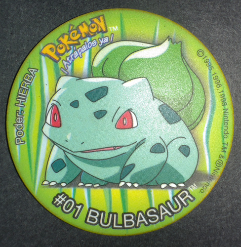 Taps Pokemon De Frito Lay - #01 Bulbasaur - 1998 Original