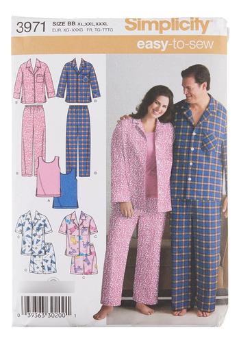 Pijama Juego Facil Coser Para Hombr Mujer Patron Costura Xl