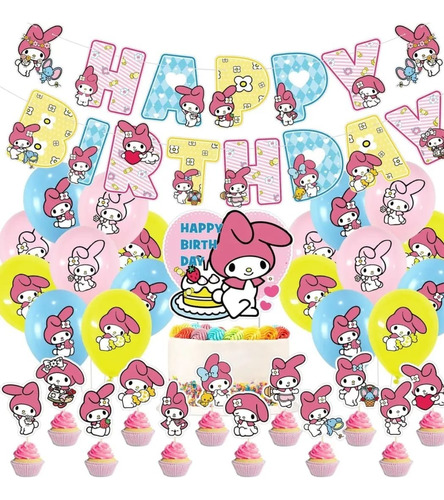 Set Decoracion Globos Mas Banderin Melody Hello Kitty