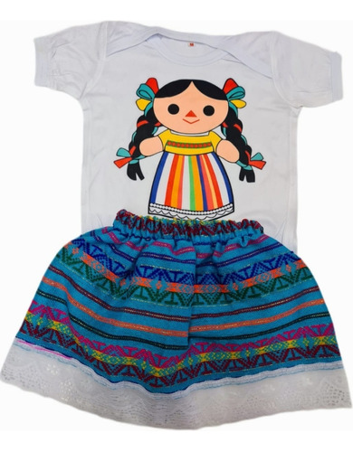 Conjunto Pañalero Y Falda Mexicana Para Bebe. Mexicanos 