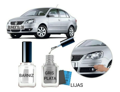Imagen 4 de 5 de Kit Retoque De Rayones Gris Plata Universal + Barniz + Lijas