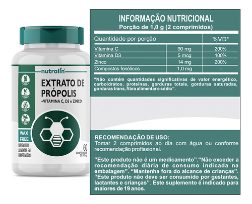 Kit 2 Extrato De Própolis Nutralin C/ Vit C + Vit D3 + Zinco