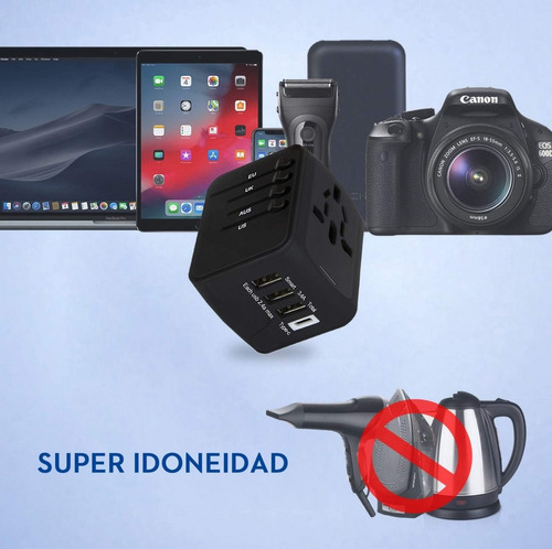 Adaptador De Viaje Internacional Todo En Uno Universal 3 Usb