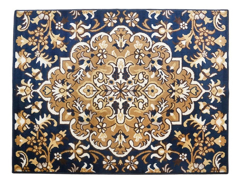 Imagen 4 de 7 de Alfombra Clasica Pie O Costado De Cama 50x80 Medallon Azul