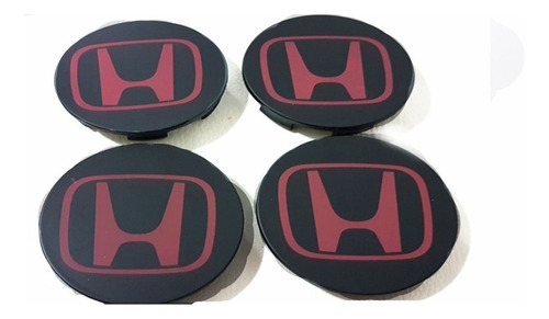 Centros De Llantas Honda Civic Si Color Negro Logo Rojo X4