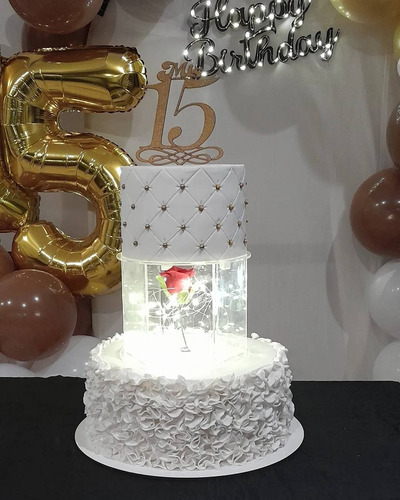 Alzada Hexágono Acrílica Para Tortas De 20cm Y 10cm Alto Cristal