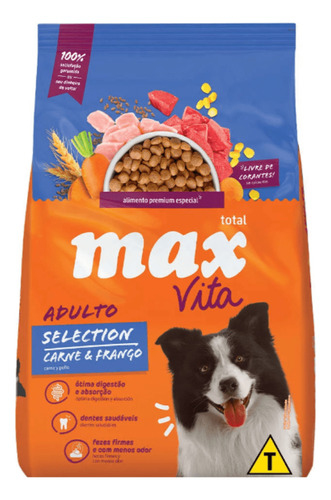 Ração Max Dog Vita Selection Carne Frango Cães Adultos 1kg
