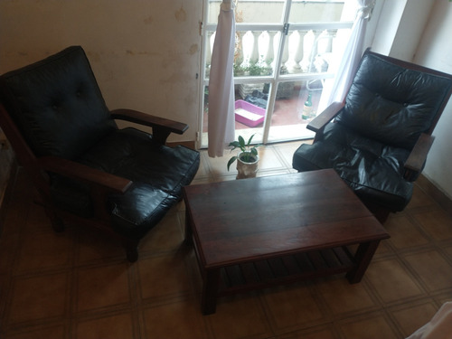 Juego De Sillones De Algarrobo + Mesa Ratona 