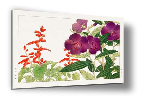 Cuadro Canvas Bastidor Nihonga Japón Flor Melastoma 71x100