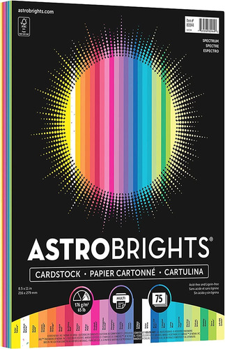 Papel Cartulina De Colores - Carta 75 Hojas, 176gsm Spectrum