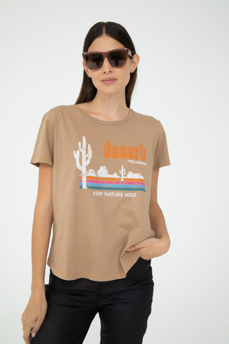 Remera Regular Manga Corta Algodon Camel Mujer Portsaid