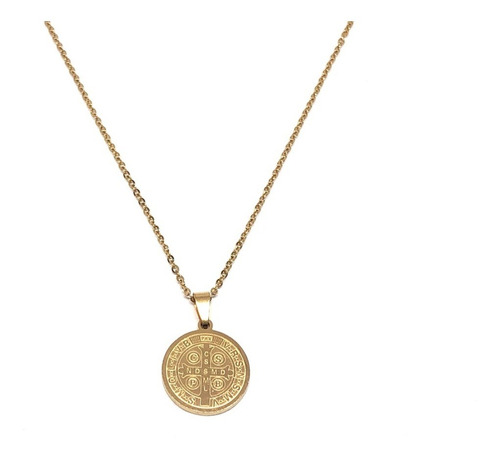 Imagen 2 de 2 de Cadena Con Medalla San Benito 1.5cm Acero Inoxidable Dorada