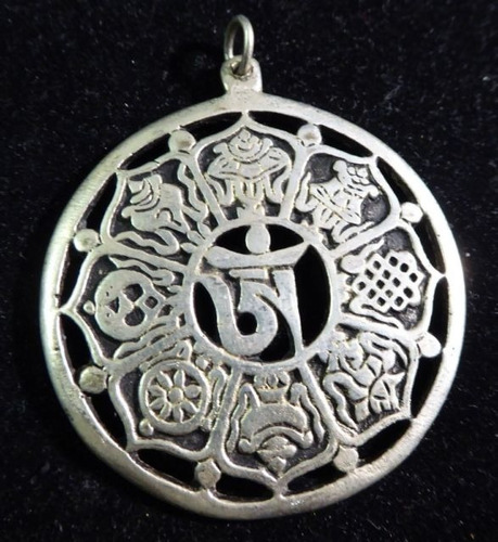 Om +  8 Simbolos Auspiciosos Budismo Dije Medalla Mandala