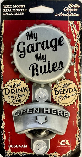 Destapador Botellas Pared Vintage My Garage My Rules Retro