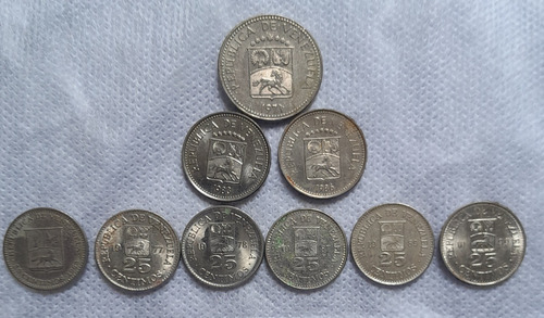 9 Monedas De 5, 10 Y 25 Centimos De Bolivares  Venezuela. 
