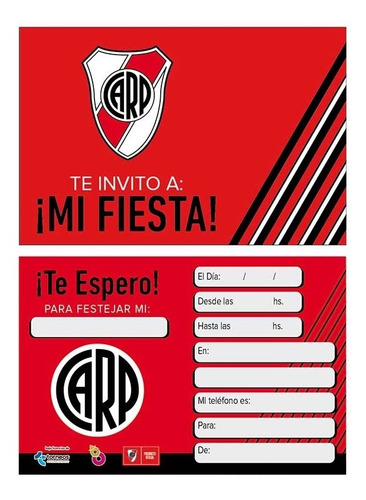 Invitación Cumpleaños River Plate X 10u Cumpleaños Cotillon 