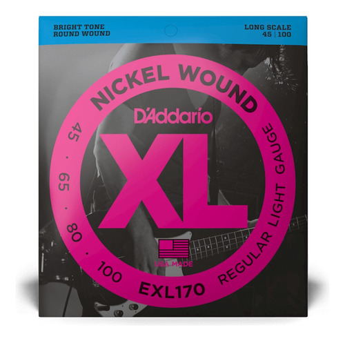 Encordado D'addario Exl170 Bajo Eléctrico 4 Cuerdas 45-100