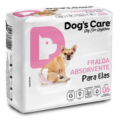 Fralda Descartável Higiênica P/ Cães Fêmea Dogs Care G 6 Un