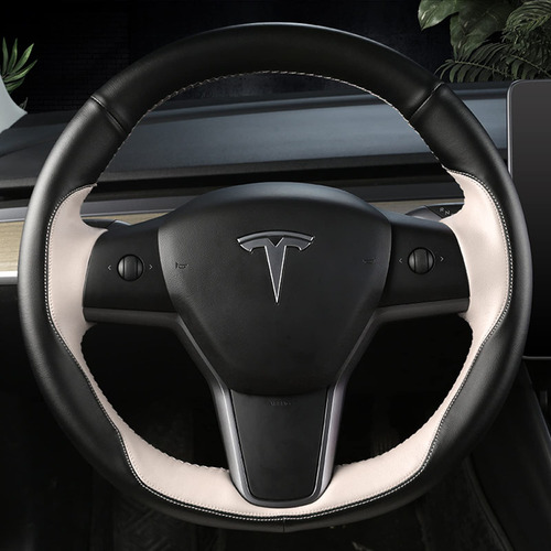 Timwind Funda Para Volante Tesla Cuero Microfibra Cosida 3