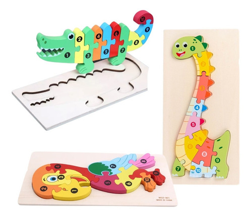 Pack De 3 Puzzles Madera Con Piezas Enumeradas Didáctico