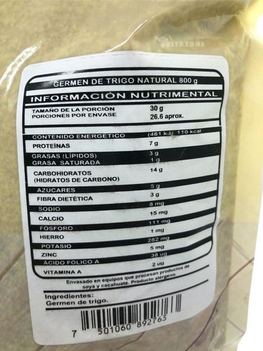 Imagen 3 de 3 de Germen De Trigo Natural 800 Gr Cerepak