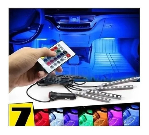 Luz Auto Interior 7 Colores Adhesiva 9 Led + Control/waoscl