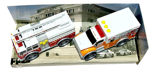 Matchbox Combo Rescate Ambulancia Bomberos Etc C/luz Sonidos Bombero Emergencia Naranja Rojo