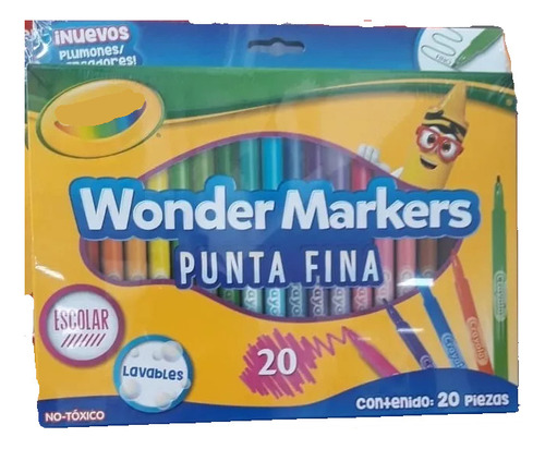 Plumones Marca Crayola Wonder Markers Lavables, 20 Colores