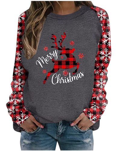 Camisas Mujer Snowflake Sweatstitching Sleeves Christmas 