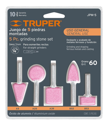 Juego 5 Puntas Piedras Montadas Uso General Esmeril Truper