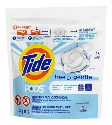 Imagen 2 de 5 de Tide Free Gentle Pods Jabón Ropa Hipoalargenico 16 Capsulas