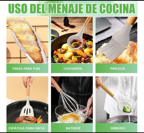 Utensilios De Cocina De Silicona Cuchillos Cucharas Tabla Blanco