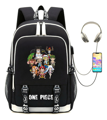 M Anime One Piece Luffy Black Shoulder Bag Backpack With Usb For Elementary School Girls Boys Kawaii Cool Cartoon MĂșltiples Opciones Disponibles